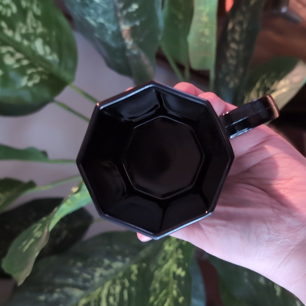 Arcoroc Mid Century "Octime" Octagonal Black Mug Set Of 7, Made In France - Picture 12 of 15
